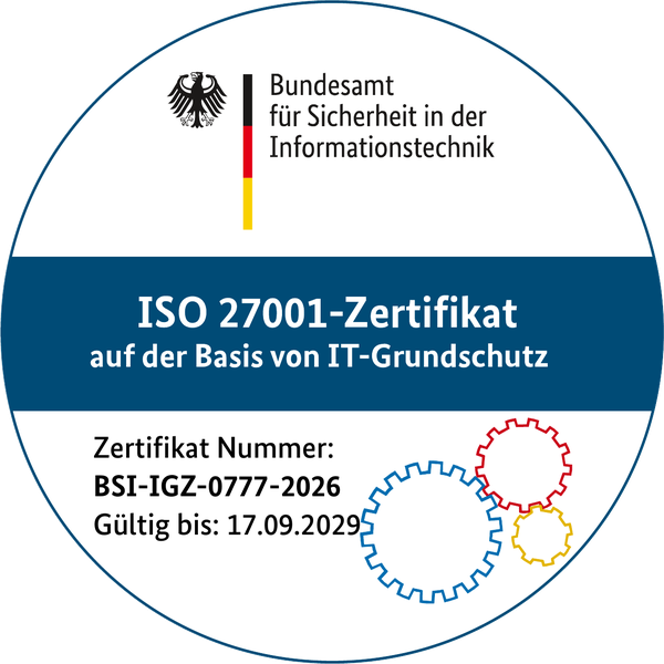 Siegel: ISO 27001 auf Basis von BSI IT-Grundschutz